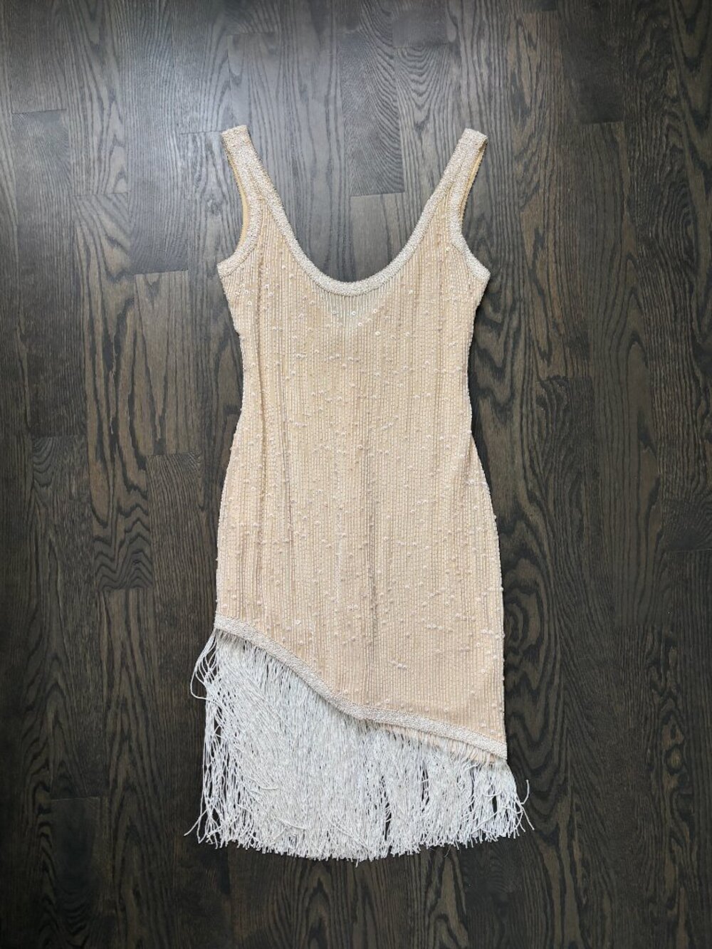 Champagne Beaded Fringe Mini Dress | Gatsby-Inspired Cocktail Dress size S-M